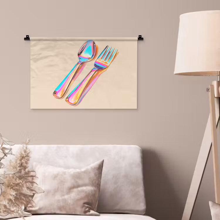 Wandkleed - Regenboog - Lepel - Vork — 2