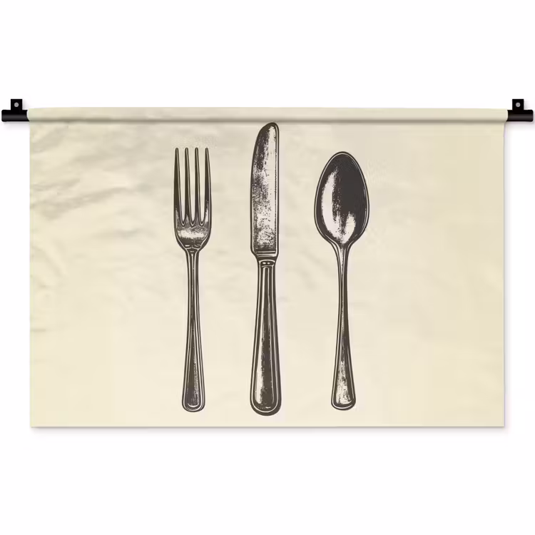 Wandkleed - Zwart - Illustratie - Bestek — 1