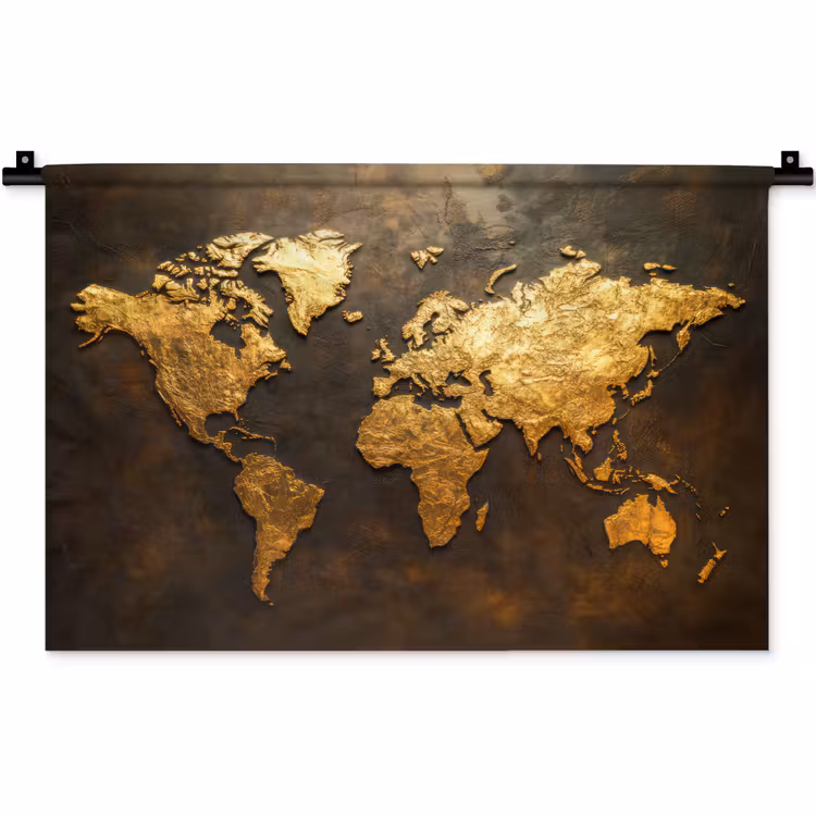 Wandkleed - Wereldkaart - Goud - Roest — 1