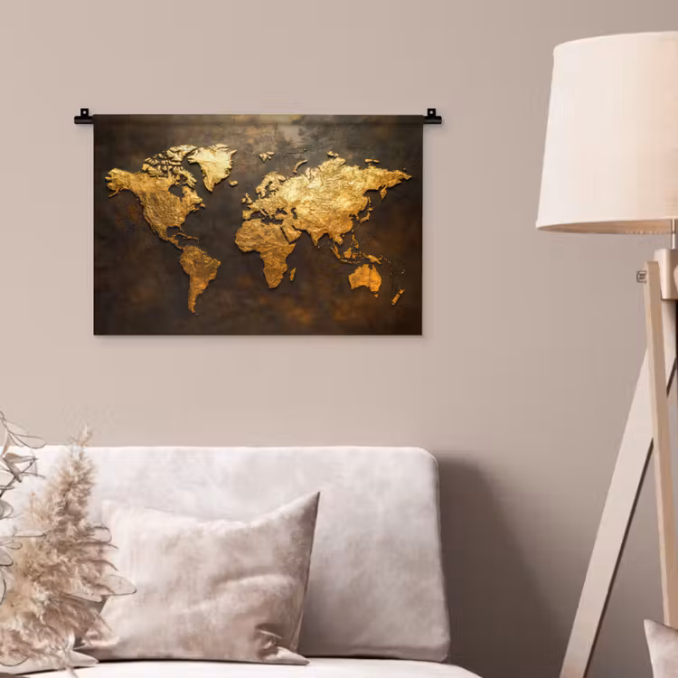 Wandkleed - Wereldkaart - Goud - Roest — 2