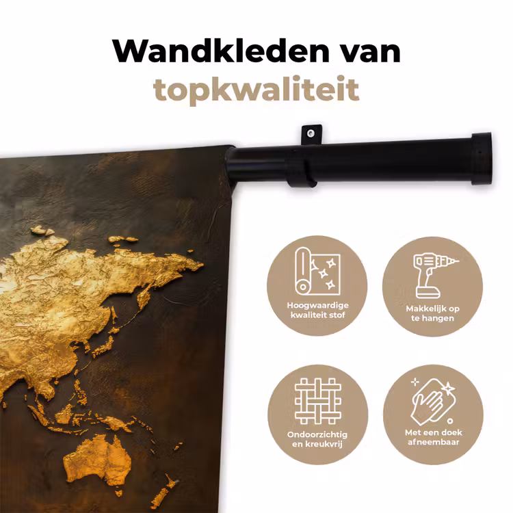 Wandkleed - Wereldkaart - Goud - Roest — 3
