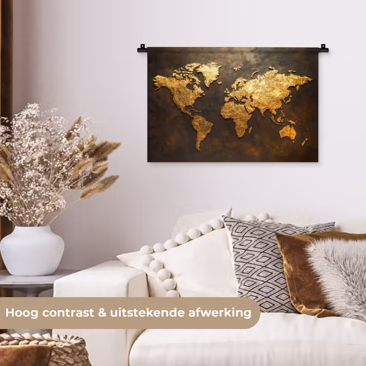 Wandkleed - Wereldkaart - Goud - Roest — 4