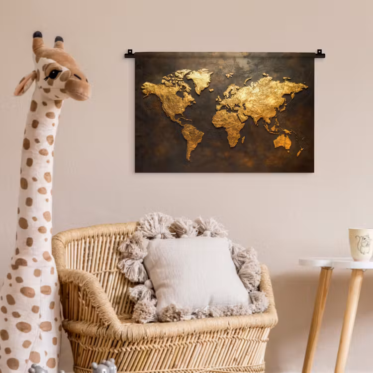 Wandkleed - Wereldkaart - Goud - Roest — 5