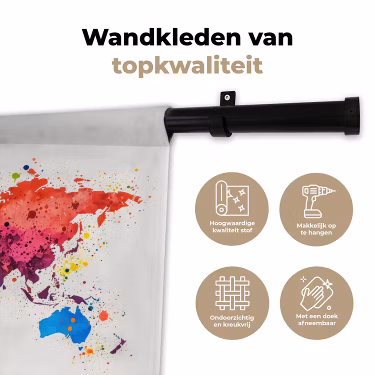 Wandkleed - Wereldkaart - Graffiti - Kleurrijk — 3