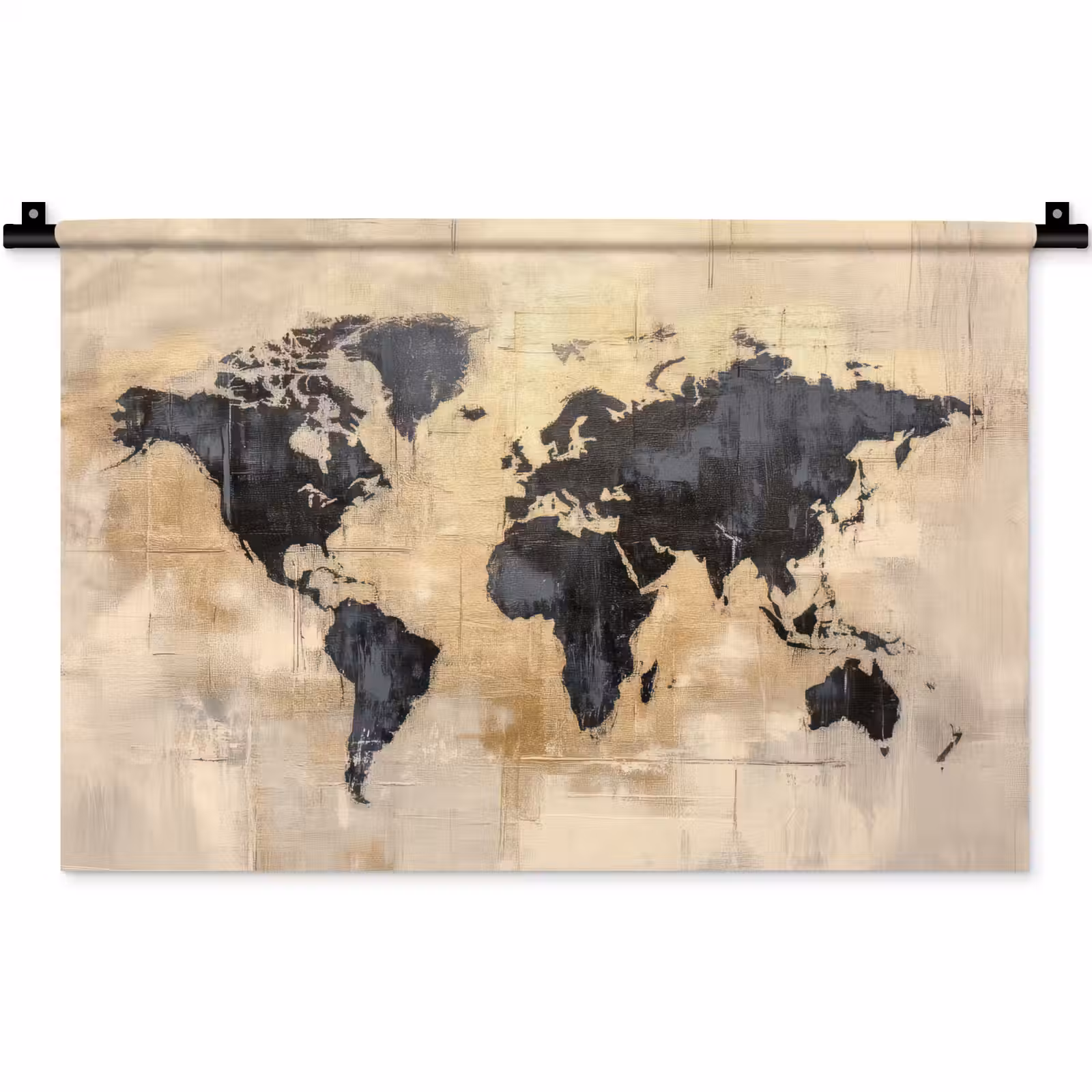 Wandkleed - Wereldkaart - Goud - Zwart - Abstract — 1