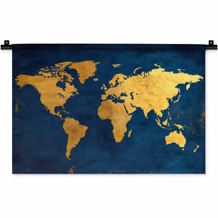 Wandkleed - Wereldkaart - Goud - Donkerblauw — 1