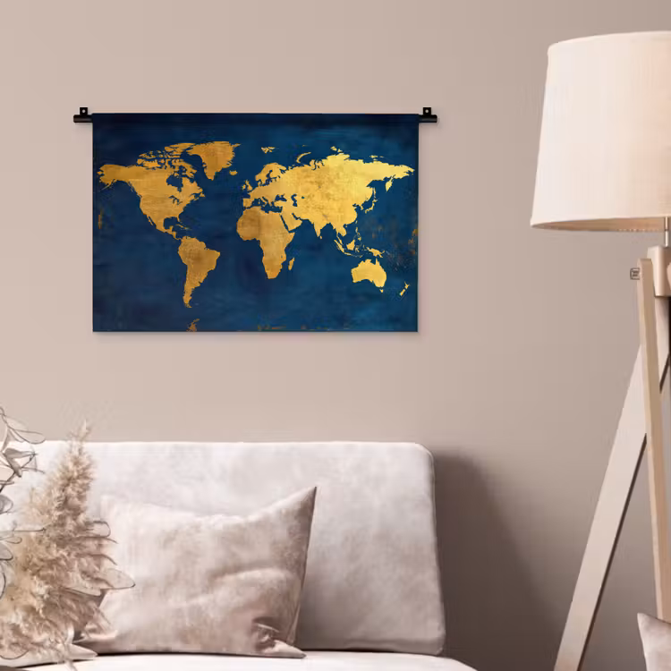 Wandkleed - Wereldkaart - Goud - Donkerblauw — 2
