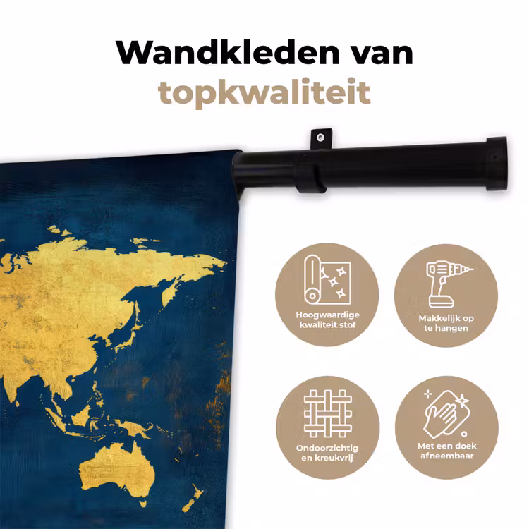 Wandkleed - Wereldkaart - Goud - Donkerblauw — 3