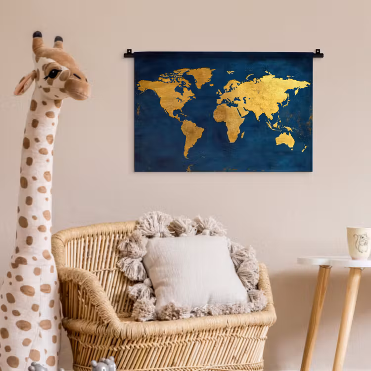 Wandkleed - Wereldkaart - Goud - Donkerblauw — 5