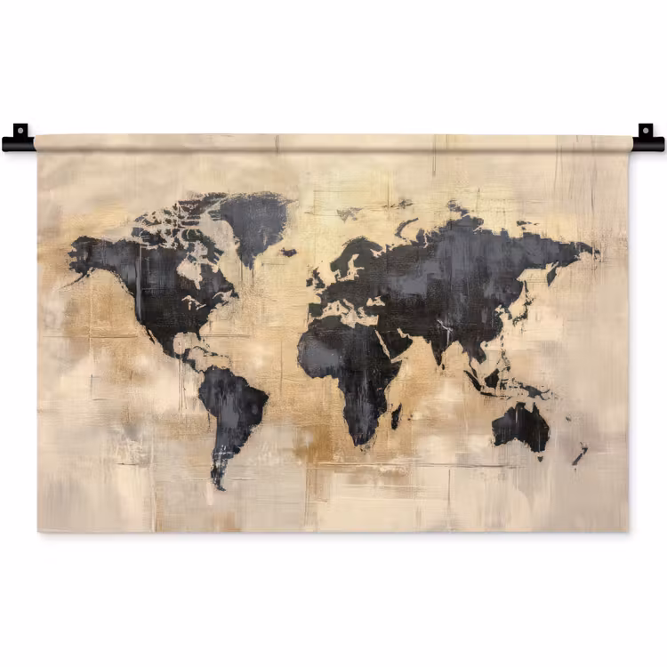 Wandkleed - Wereldkaart - Goud - Zwart - Abstract — 1