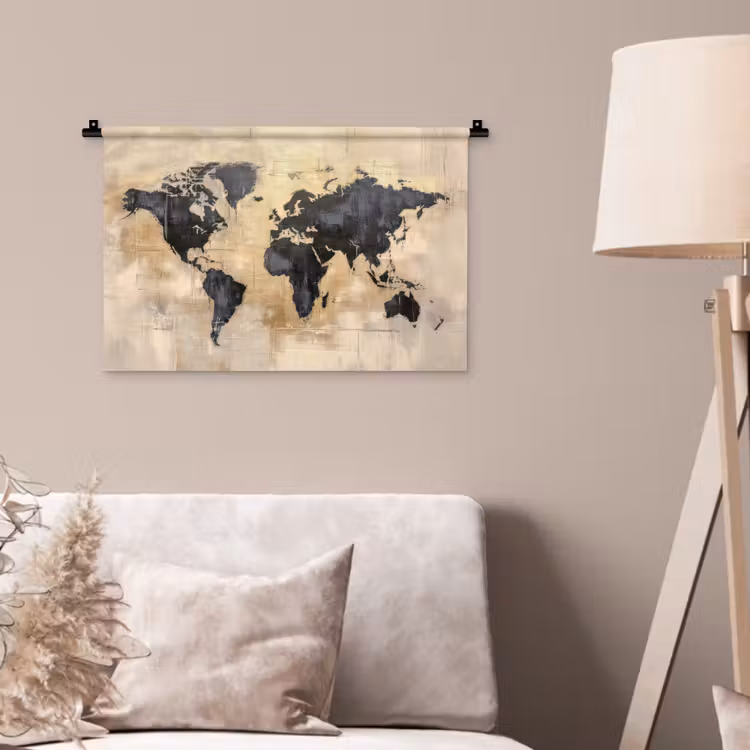 Wandkleed - Wereldkaart - Goud - Zwart - Abstract — 2