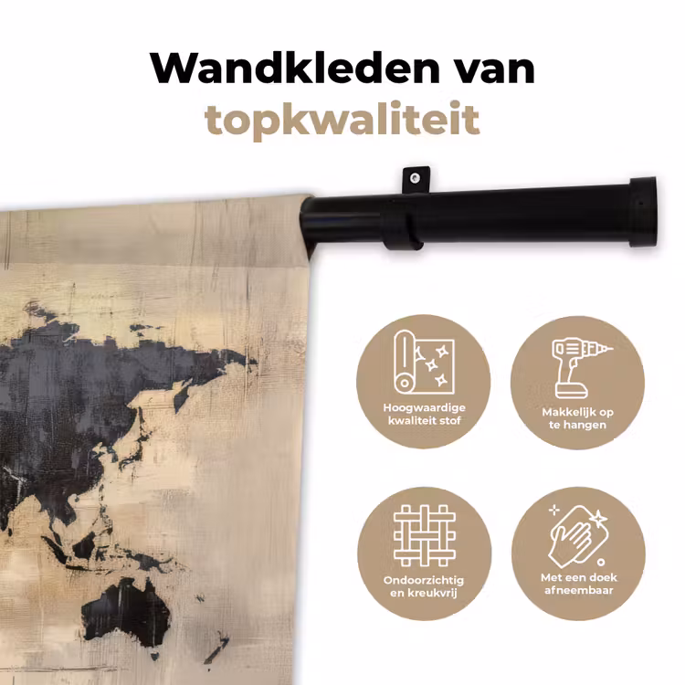 Wandkleed - Wereldkaart - Goud - Zwart - Abstract — 3