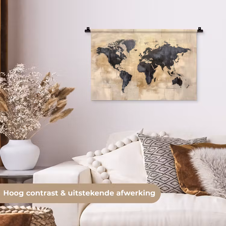 Wandkleed - Wereldkaart - Goud - Zwart - Abstract — 4