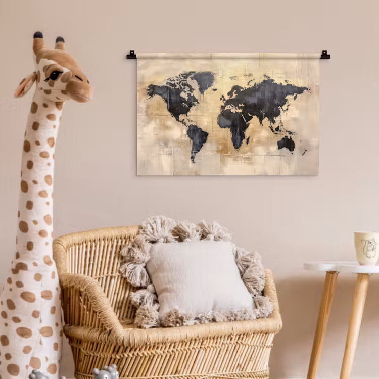 Wandkleed - Wereldkaart - Goud - Zwart - Abstract — 5