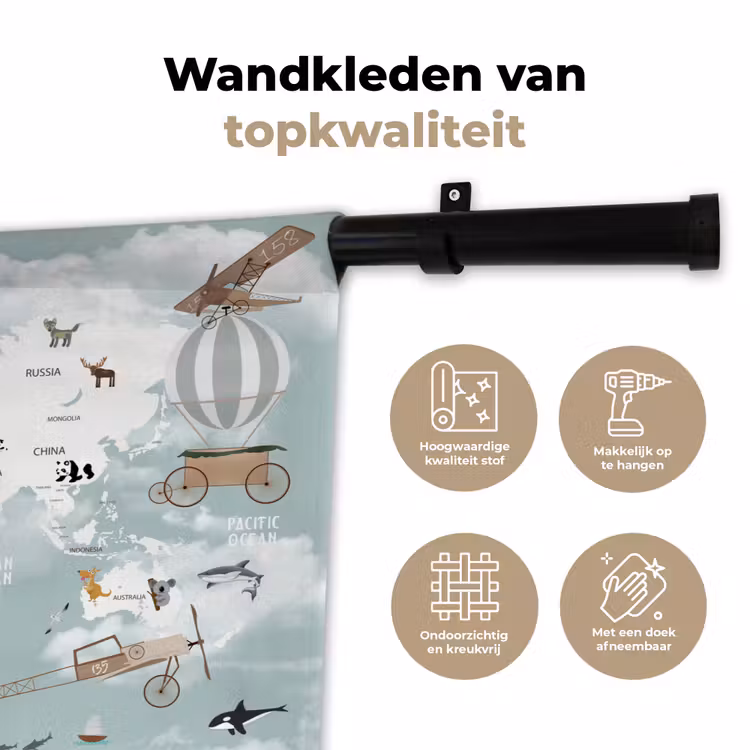 Wandkleed - Wereldkaart - Kind - Vliegtuig — 3