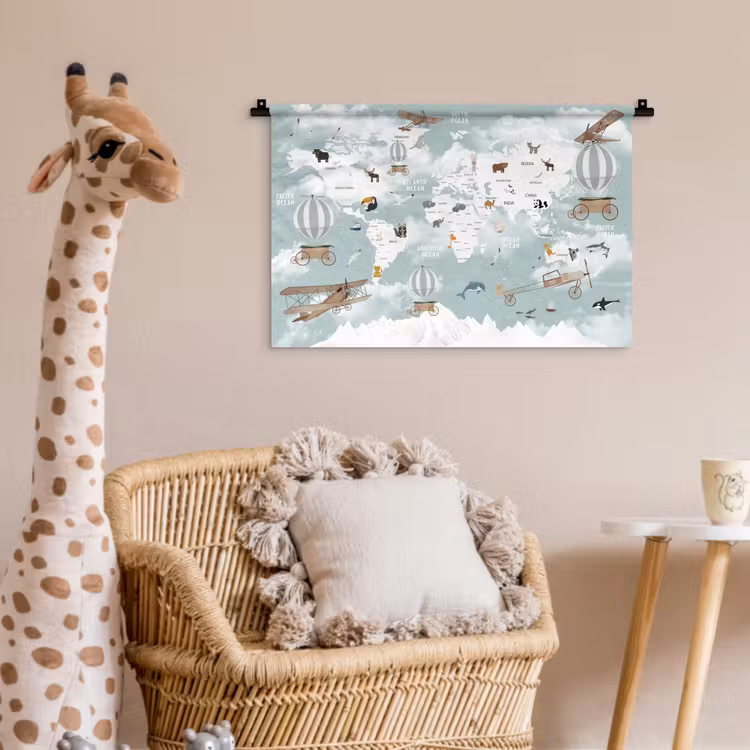 Wandkleed - Wereldkaart - Kind - Vliegtuig — 5
