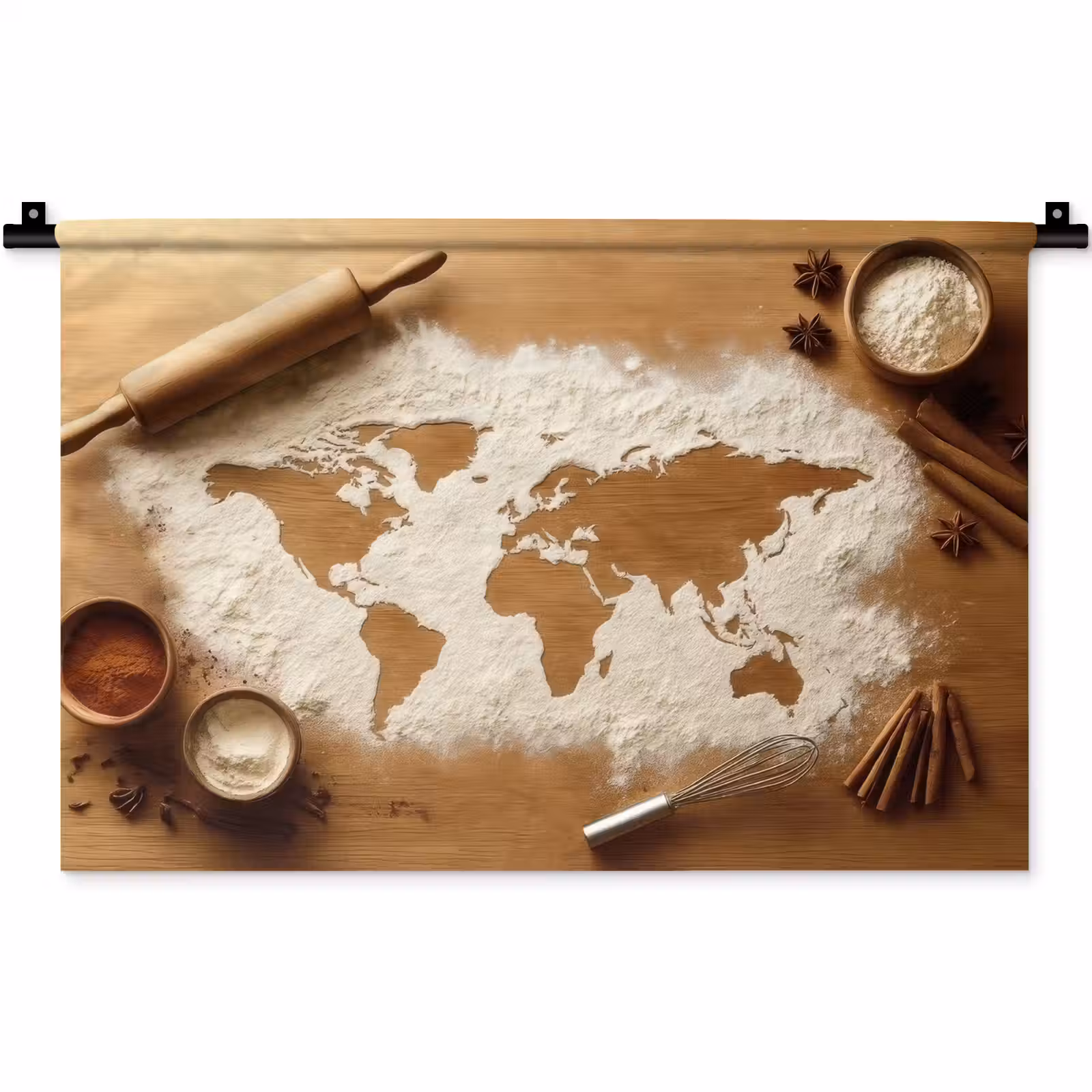 Wandkleed - Hout - Wereldkaart - Bakken - Keuken — 1