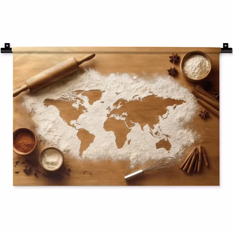 Wandkleed - Hout - Wereldkaart - Bakken - Keuken — 1