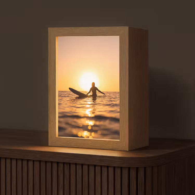 Gepersonaliseerde Lightbox - Persoon - Surfen - Zonsondergang - Zee - Oranje — 1