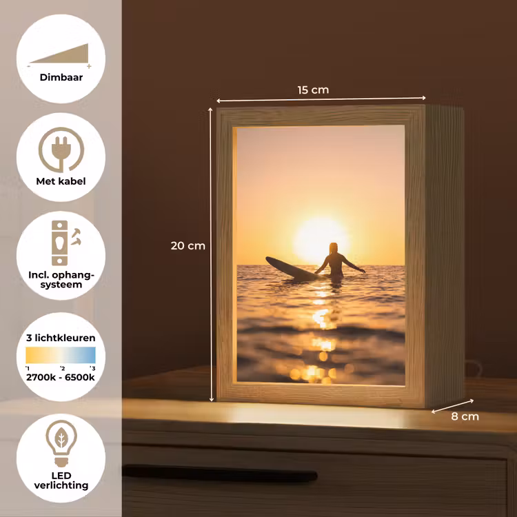 Gepersonaliseerde Lightbox - Persoon - Surfen - Zonsondergang - Zee - Oranje — 7