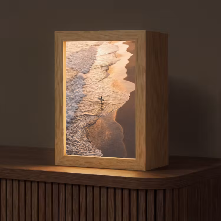 Gepersonaliseerde Lightbox - Surfer - Strand - Zonsondergang - Oceaan - Goud — 1