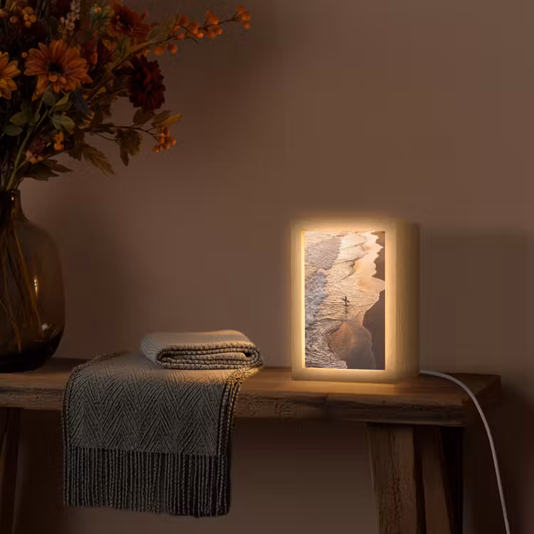Gepersonaliseerde Lightbox - Surfer - Strand - Zonsondergang - Oceaan - Goud — 3