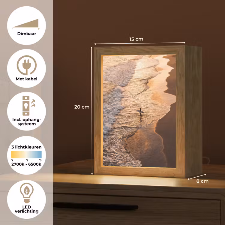 Gepersonaliseerde Lightbox - Surfer - Strand - Zonsondergang - Oceaan - Goud — 7
