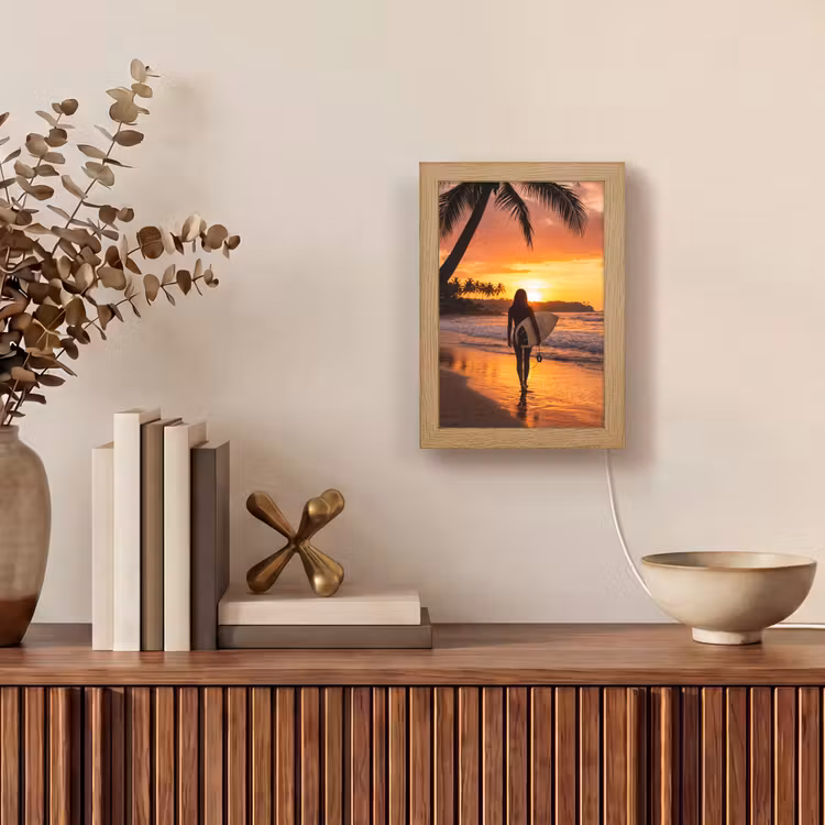 Gepersonaliseerde Lightbox - Vrouw - Surfplank - Strand - Zonsondergang - Oranje — 4