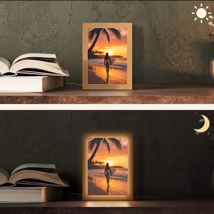 Gepersonaliseerde Lightbox - Vrouw - Surfplank - Strand - Zonsondergang - Oranje — 5