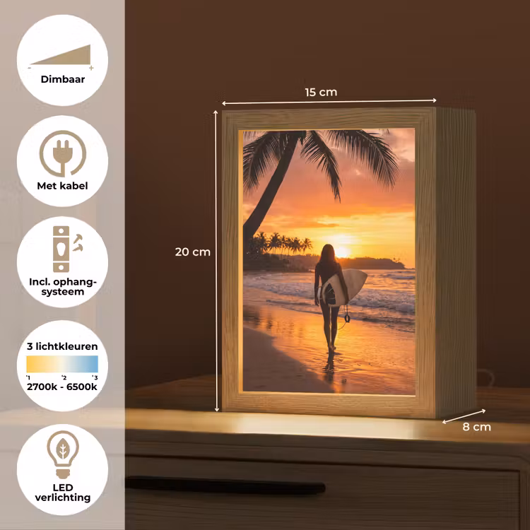 Gepersonaliseerde Lightbox - Vrouw - Surfplank - Strand - Zonsondergang - Oranje — 7