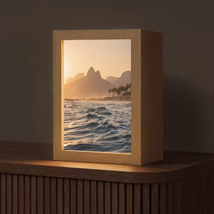 Gepersonaliseerde Lightbox - Zee - Golven - Zonsondergang - Kust - Goud — 1