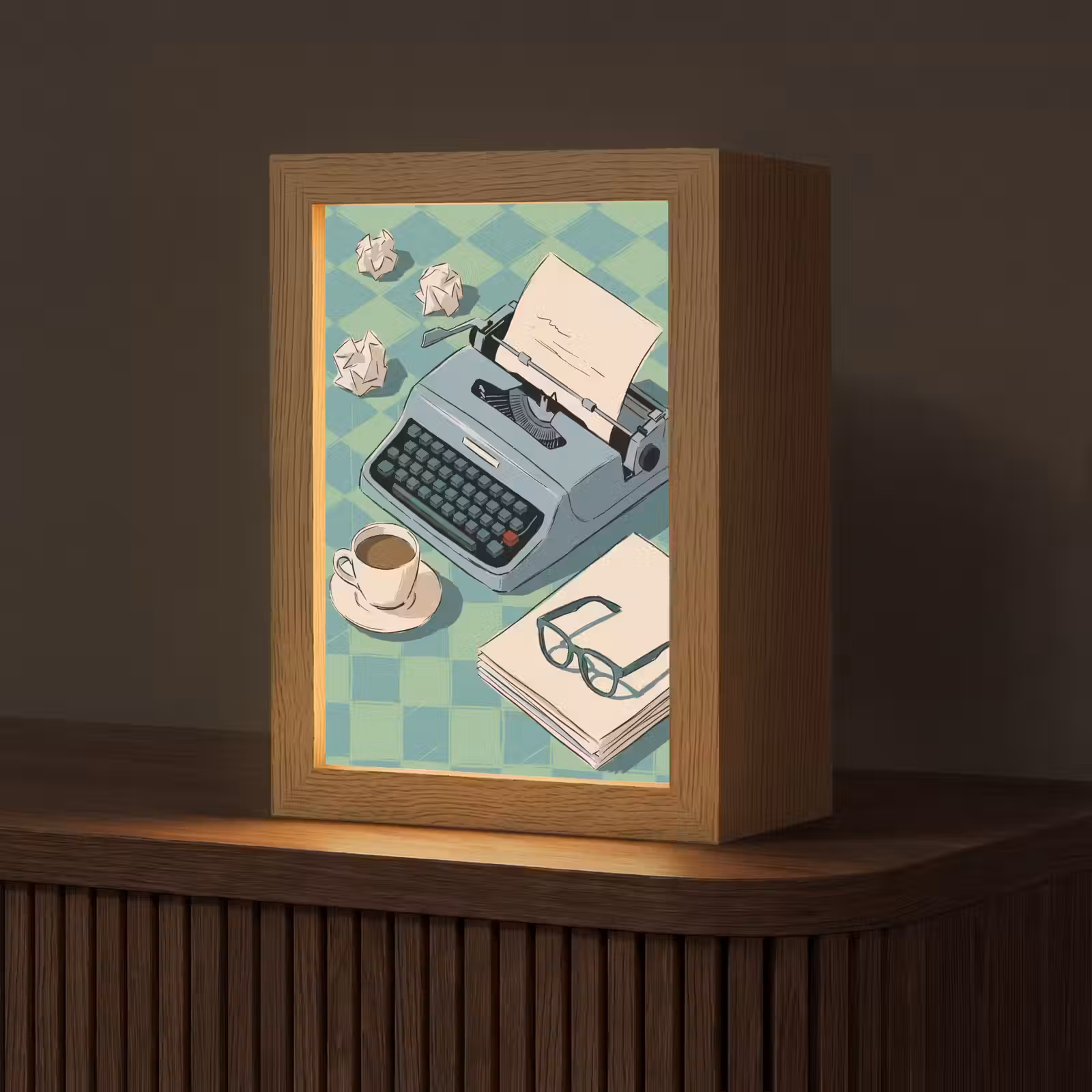 Gepersonaliseerde Lightbox - Typemachine - Kantoor - Vintage - Illustratie - Groen — 1