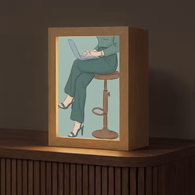 Gepersonaliseerde Lightbox - Vrouw - Laptop - Zittend - Illustratie - Groen — 1