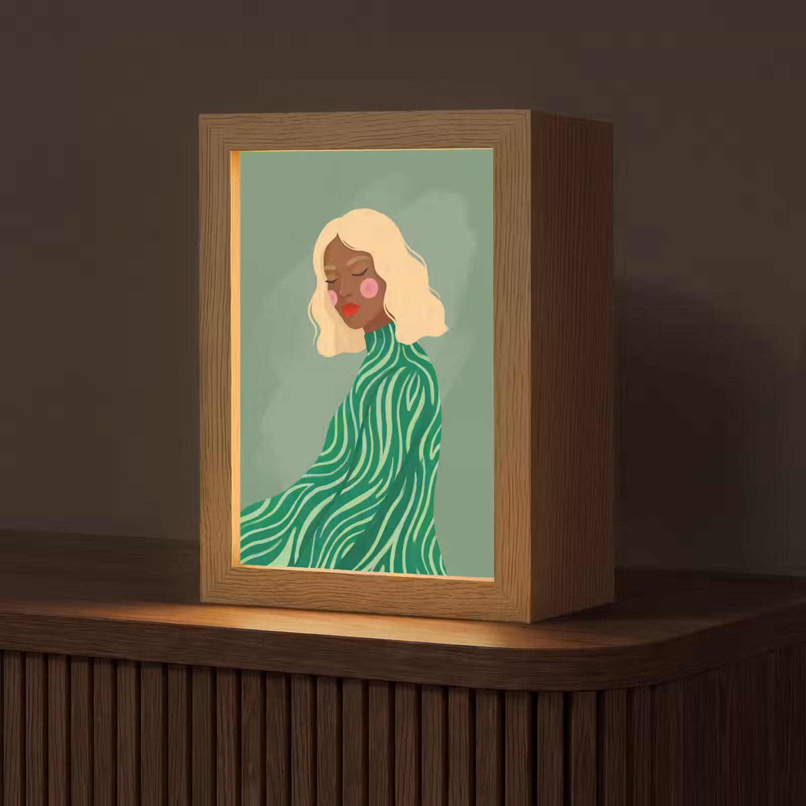 Gepersonaliseerde Lightbox - Vrouw - Portret - Illustratie - Modern - Groen — 1