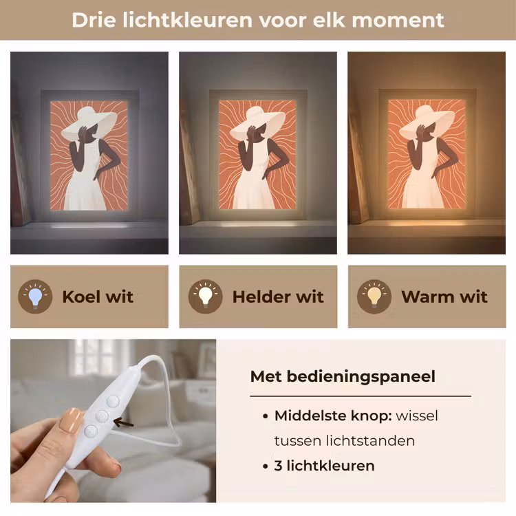 Gepersonaliseerde Lightbox - Vrouw - Hoed - Portret - Modern - Beige — 6