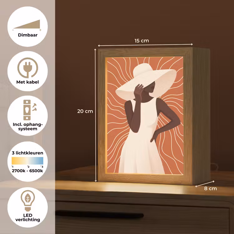 Gepersonaliseerde Lightbox - Vrouw - Hoed - Portret - Modern - Beige — 7