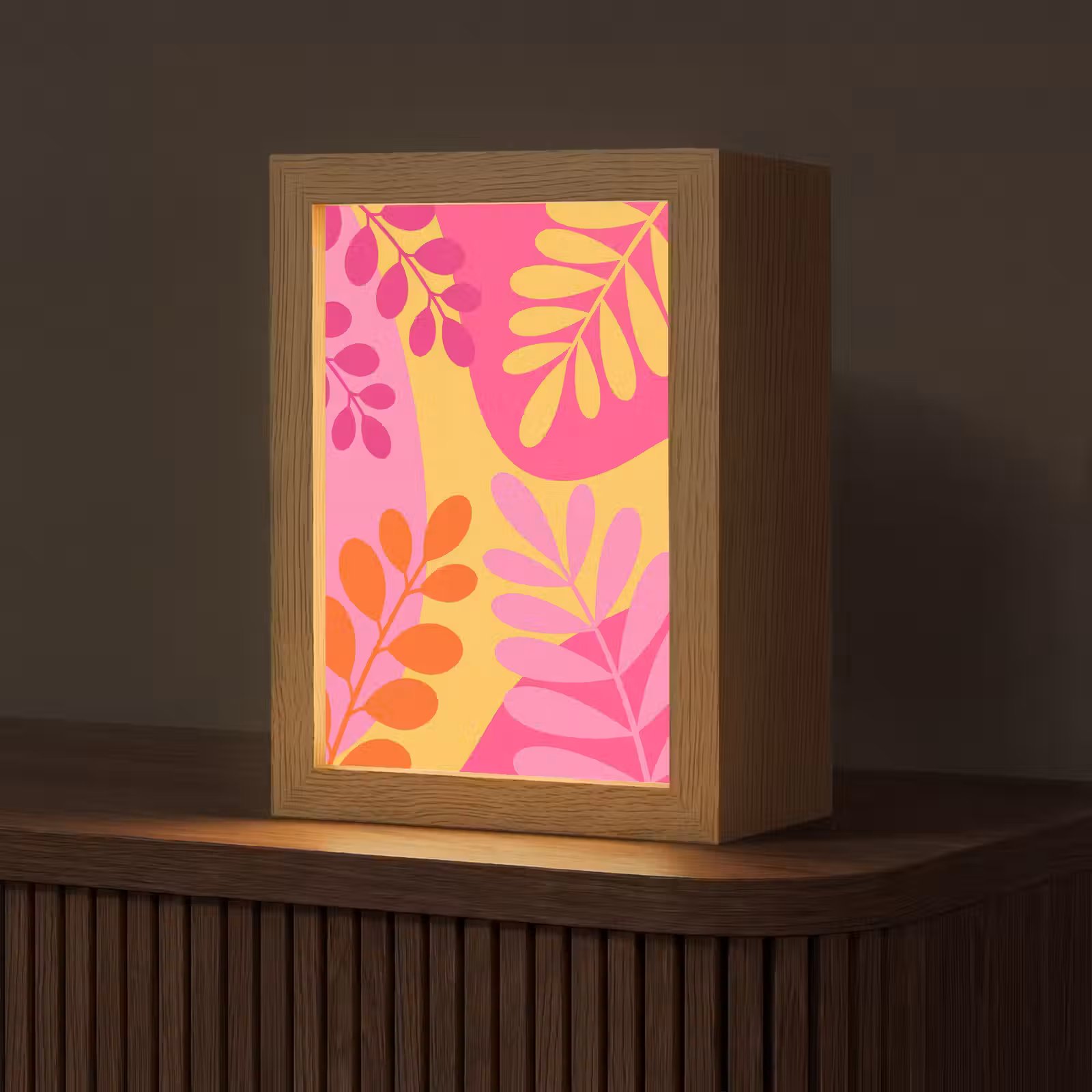 Gepersonaliseerde Lightbox - Natuur - Bladeren - Abstract - Roze - Geel — 1