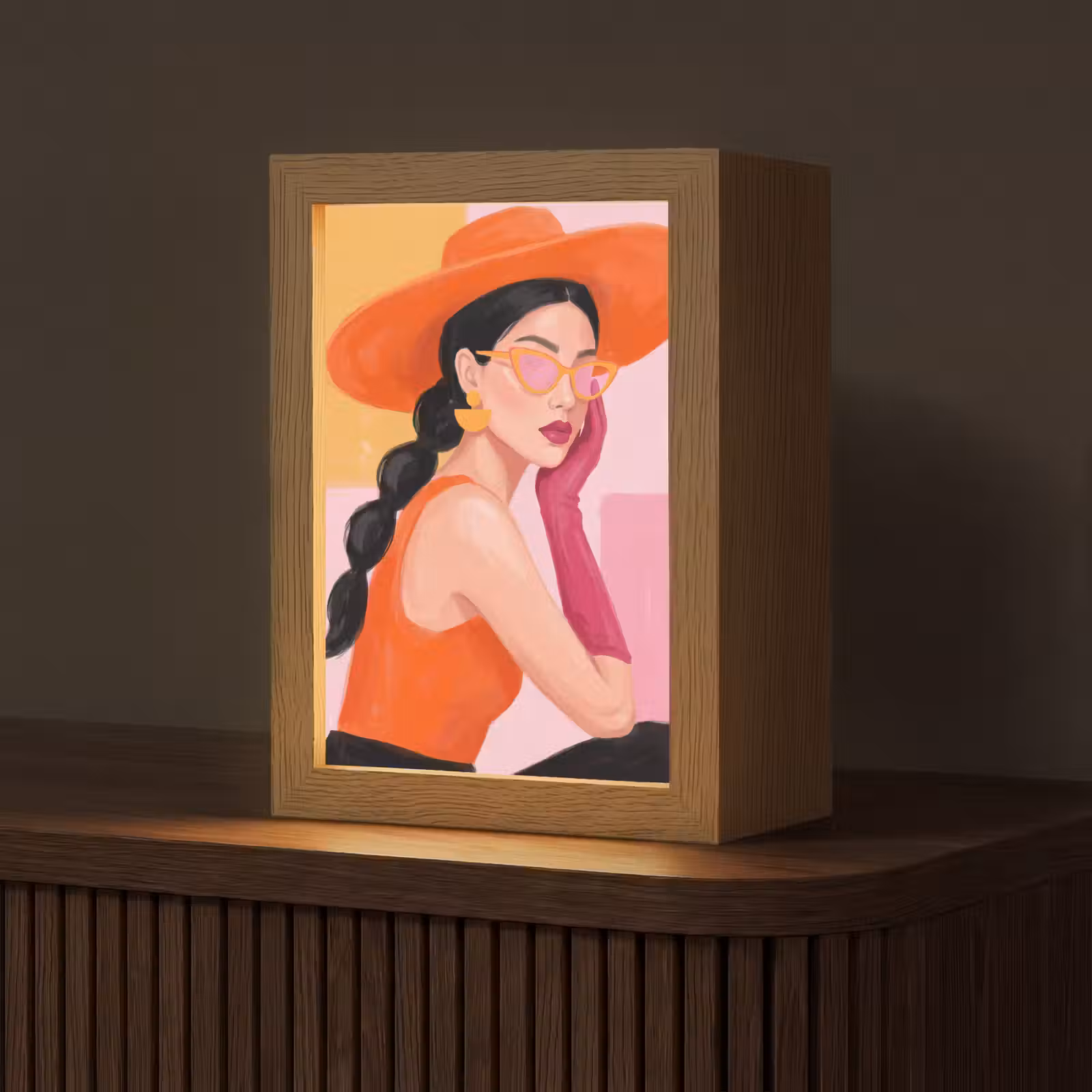 Gepersonaliseerde Lightbox - Vrouw - Hoed - Mode - Modern - Oranje — 1