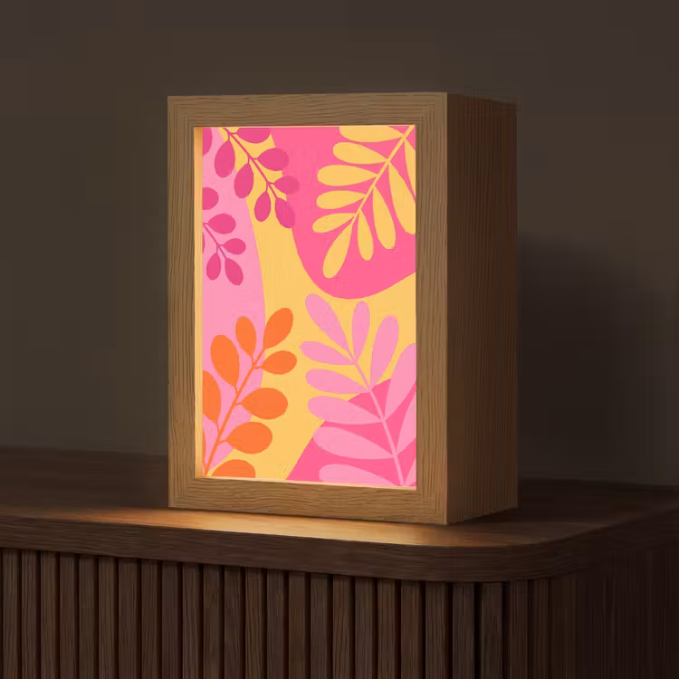 Gepersonaliseerde Lightbox - Natuur - Bladeren - Abstract - Roze - Geel — 1