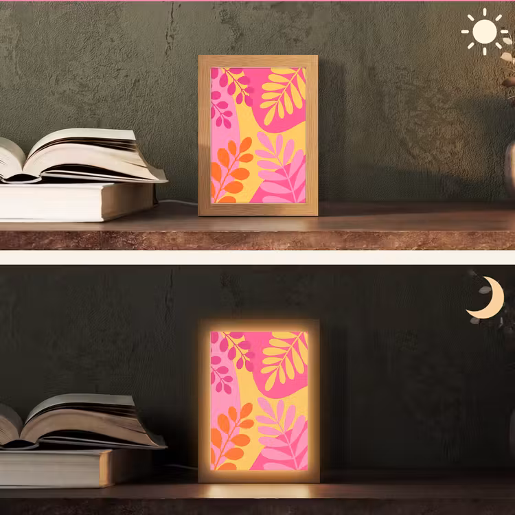 Gepersonaliseerde Lightbox - Natuur - Bladeren - Abstract - Roze - Geel — 5