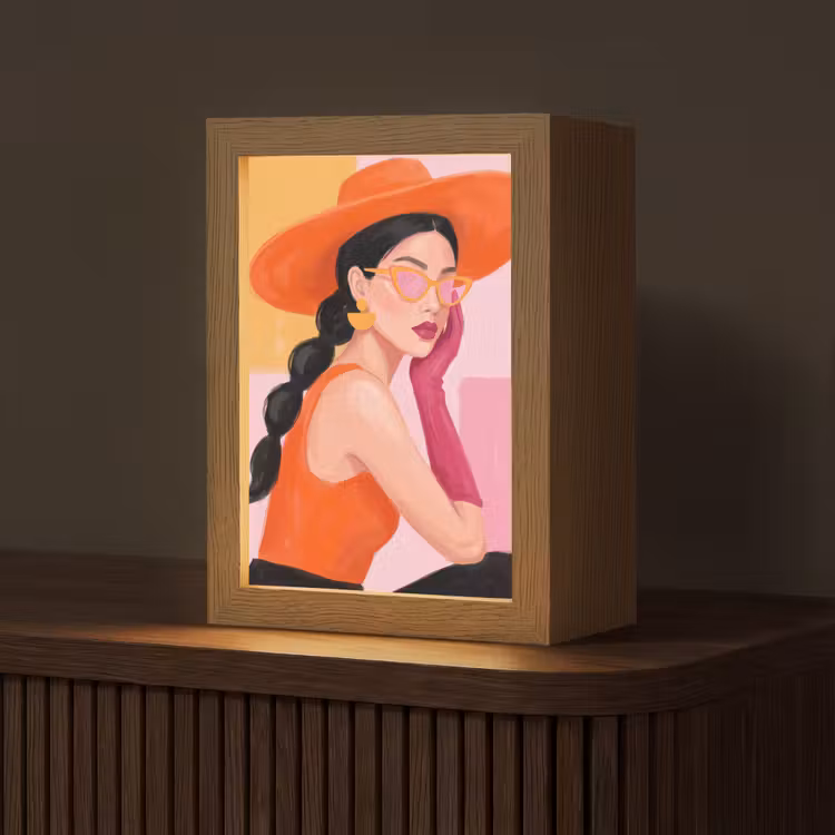 Gepersonaliseerde Lightbox - Vrouw - Hoed - Mode - Modern - Oranje — 1
