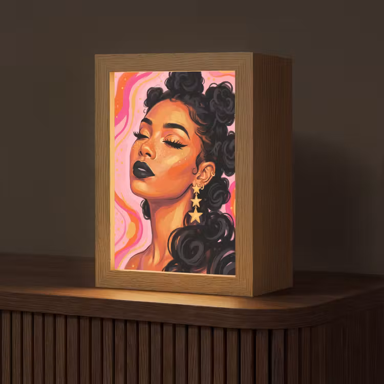 Gepersonaliseerde Lightbox - Vrouw - Portret - Abstract - Kleurrijk - Roze — 1