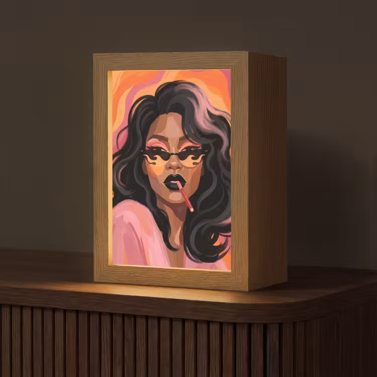 Gepersonaliseerde Lightbox - Vrouw - Zonnebril - Modern - Portret - Oranje — 1
