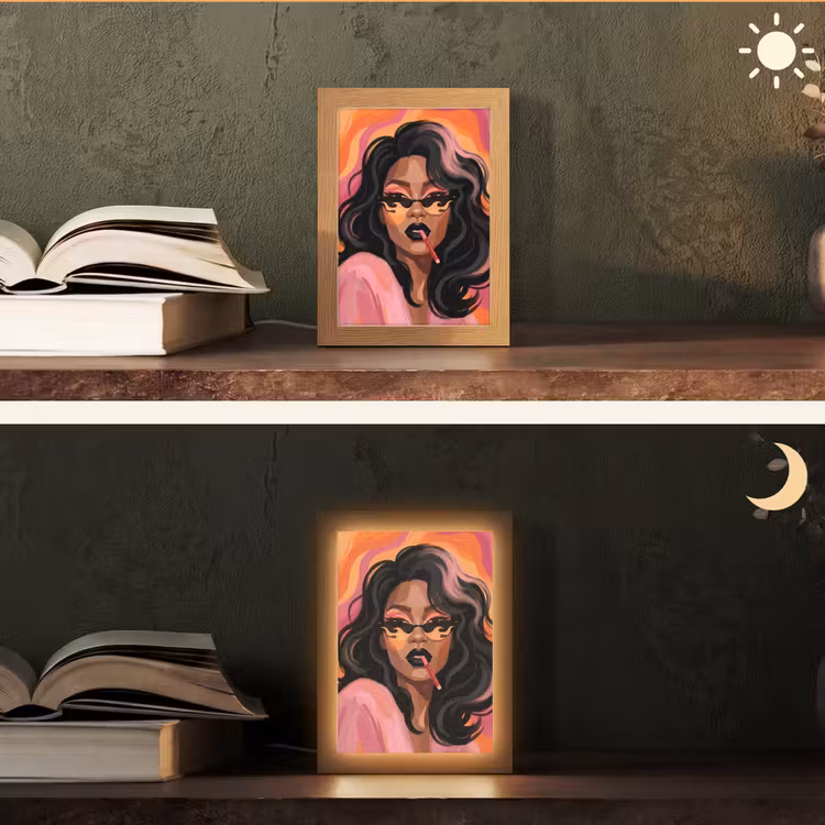 Gepersonaliseerde Lightbox - Vrouw - Zonnebril - Modern - Portret - Oranje — 5