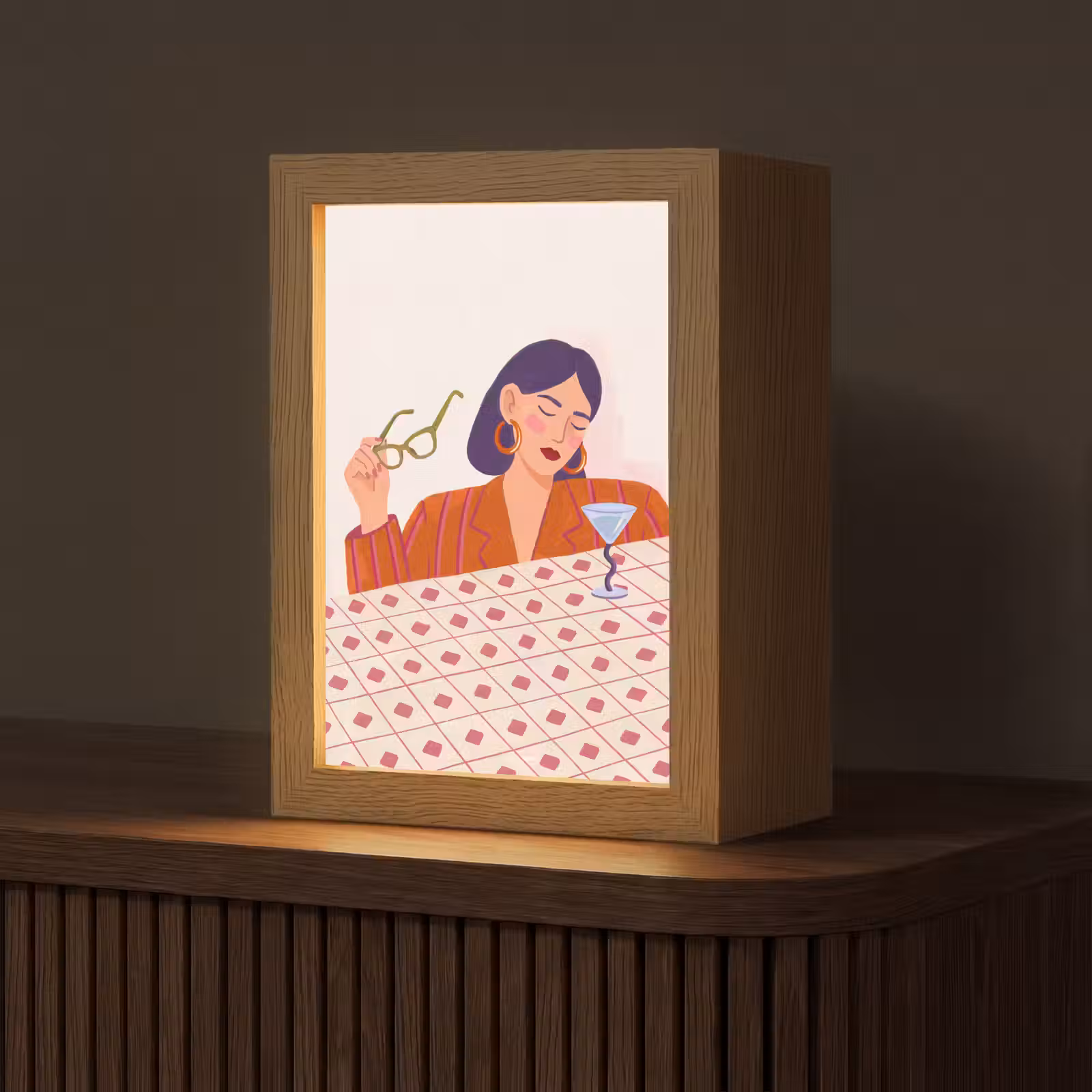 Gepersonaliseerde Lightbox - Vrouw - Bril - Cocktail - Illustratie - Modern — 1