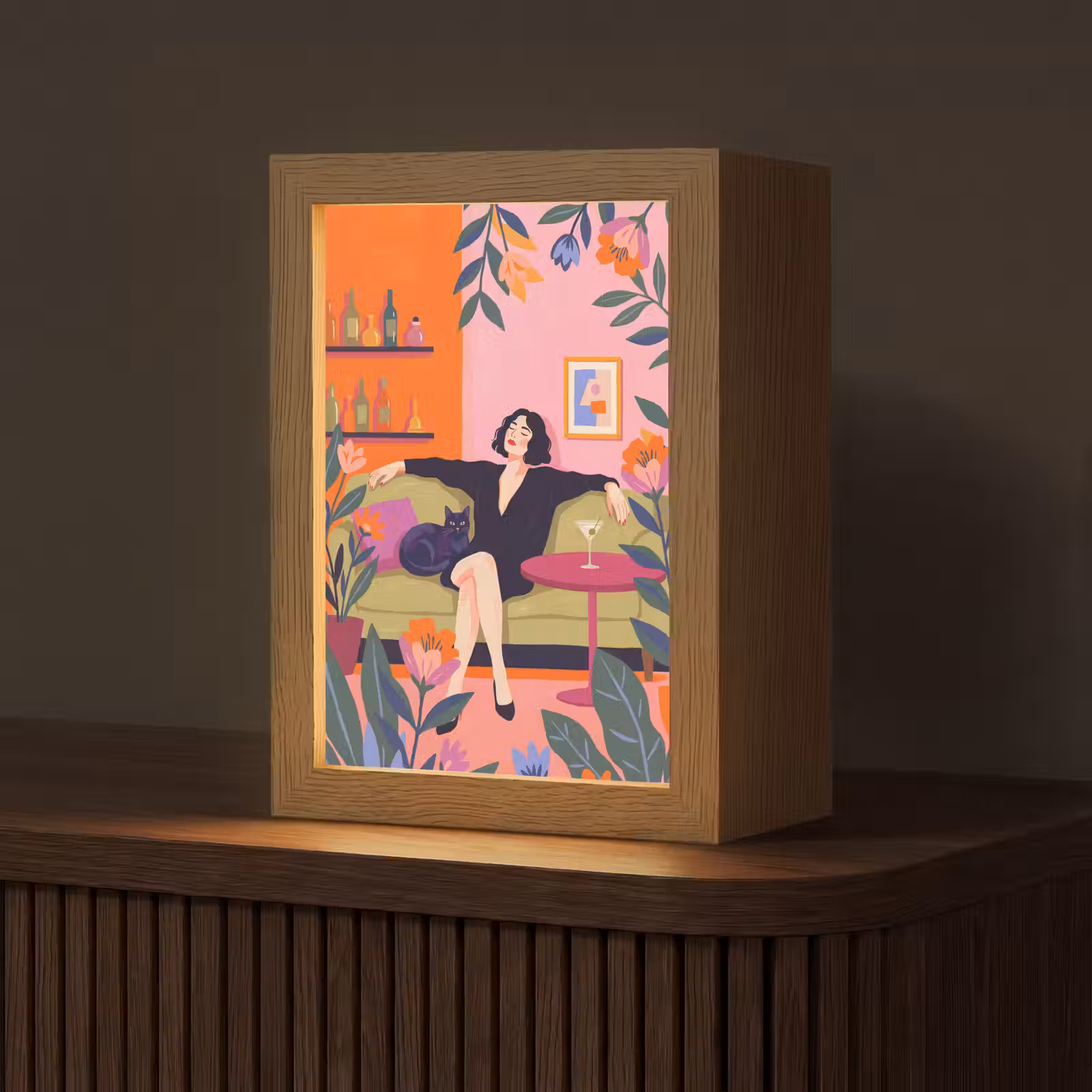 Gepersonaliseerde Lightbox - Vrouw - Kat - Interieur - Modern - Kleurrijk — 1