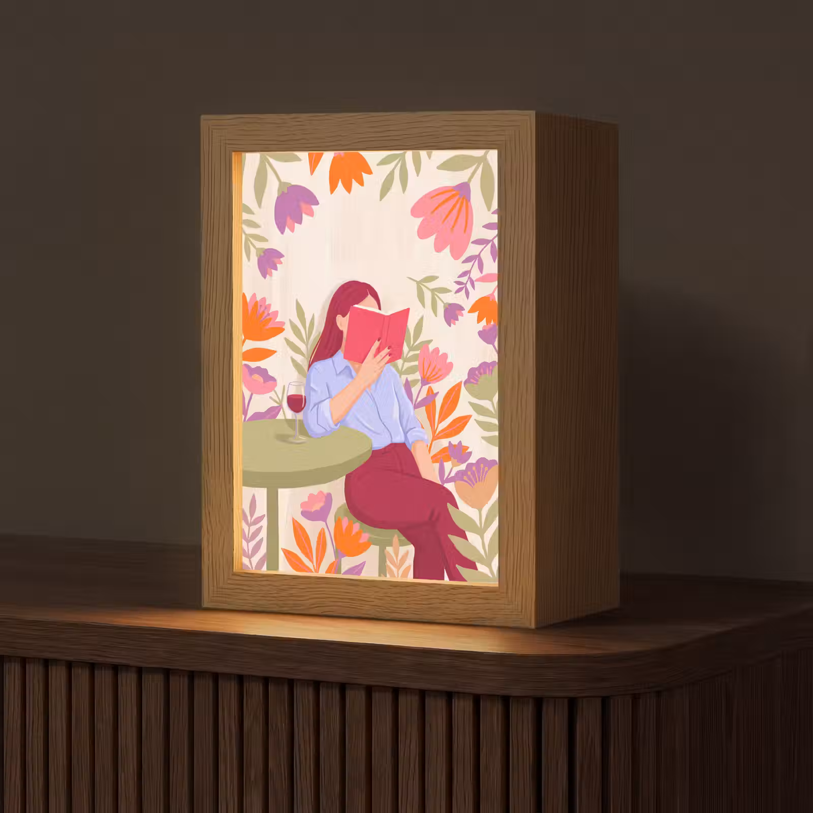 Gepersonaliseerde Lightbox - Vrouw - Lezen - Thuis - Modern - Bloemen — 1