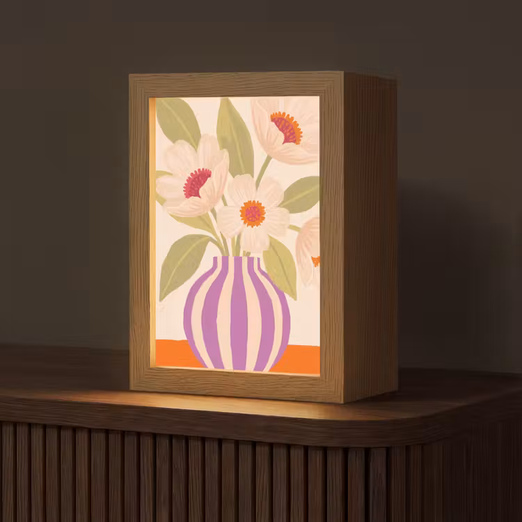 Gepersonaliseerde Lightbox - Bloemen - Vaas - Abstract - Paars - Oranje — 1