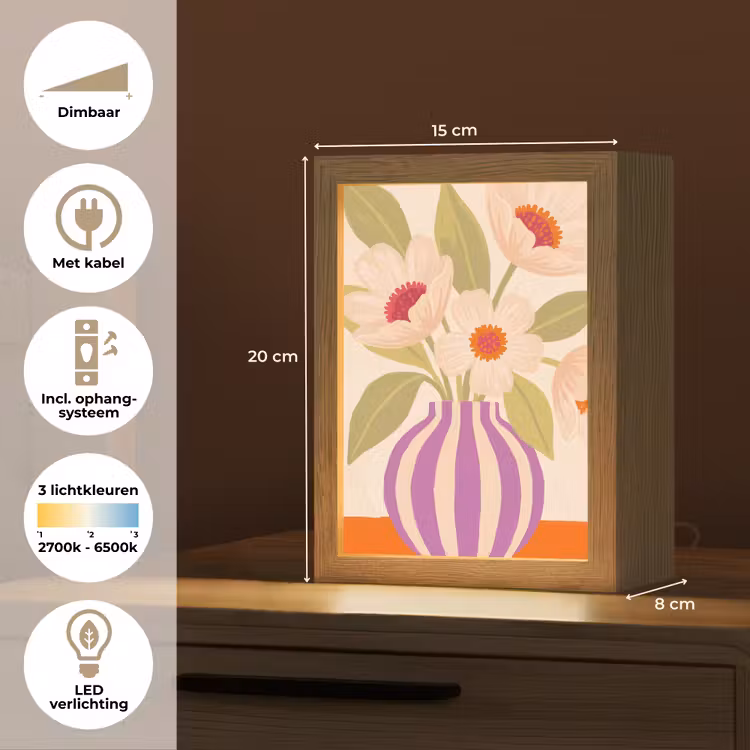 Gepersonaliseerde Lightbox - Bloemen - Vaas - Abstract - Paars - Oranje — 7