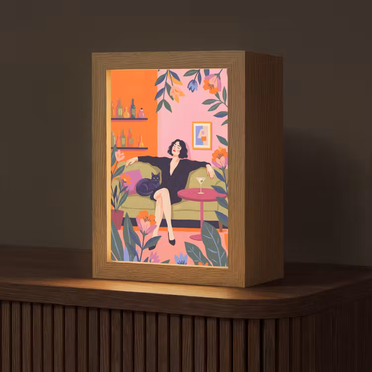 Gepersonaliseerde Lightbox - Vrouw - Kat - Interieur - Modern - Kleurrijk — 1